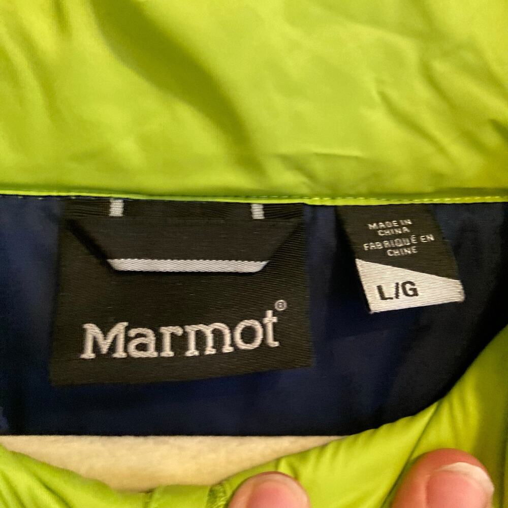 Marmot Lime Green Blue Anorak 3M Thinsulate Lightweight Macaw Coat Size Large - Picture 6 of 16